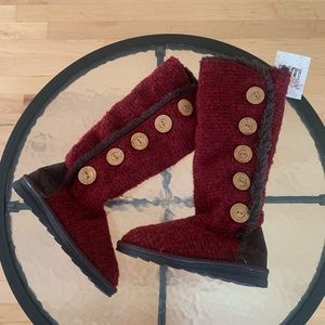 Muk Luks Dark Red Knit “Sweater” Boots